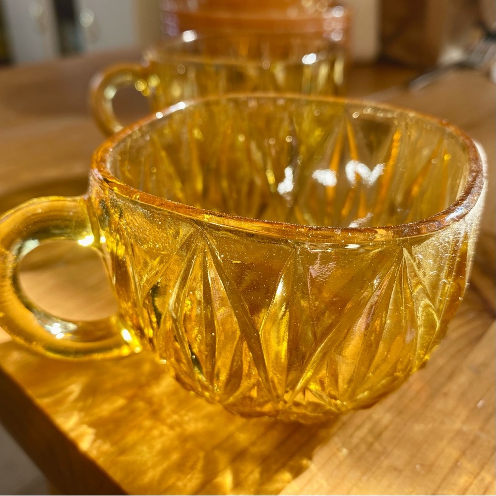 Vintage Hazel Atlas Williamsport Amber honey Glass Cups - set of 2